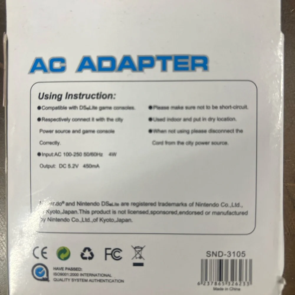 Ac -Adapter for DS regular.